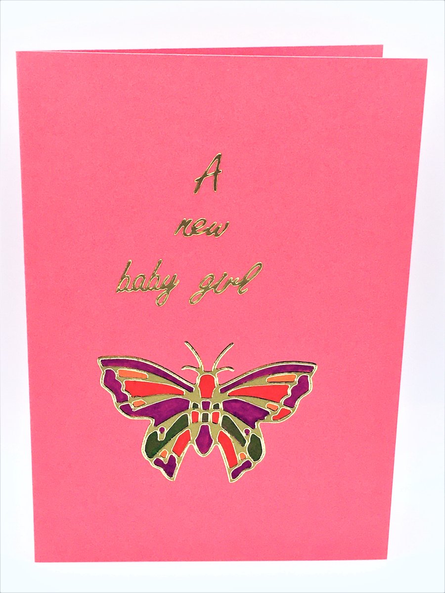 Pink Butterfly New Baby Girl Card
