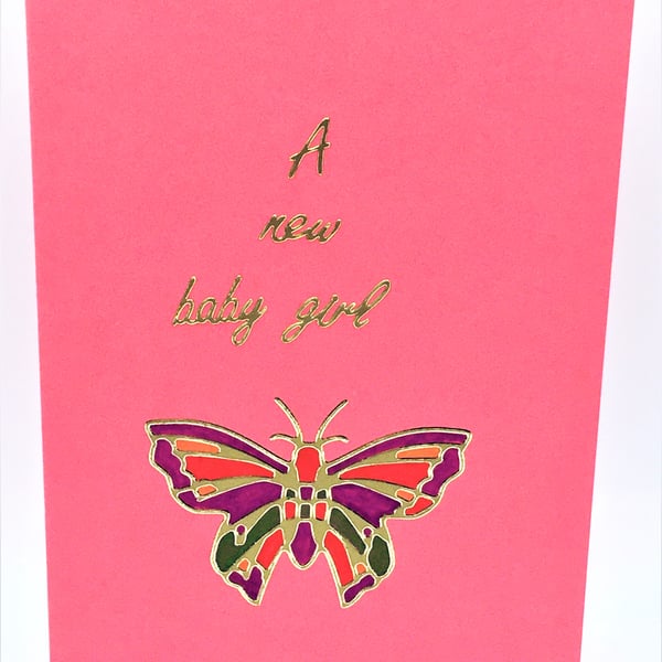 Pink Butterfly New Baby Girl Card