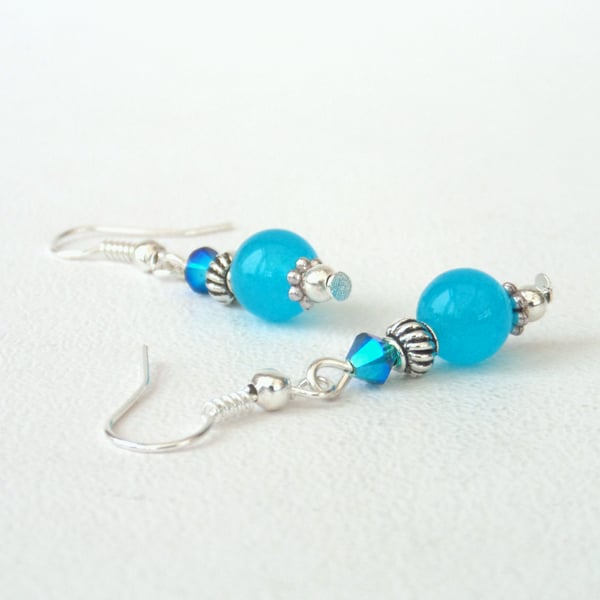 Blue jade earrings with crystals by Swarovski®
