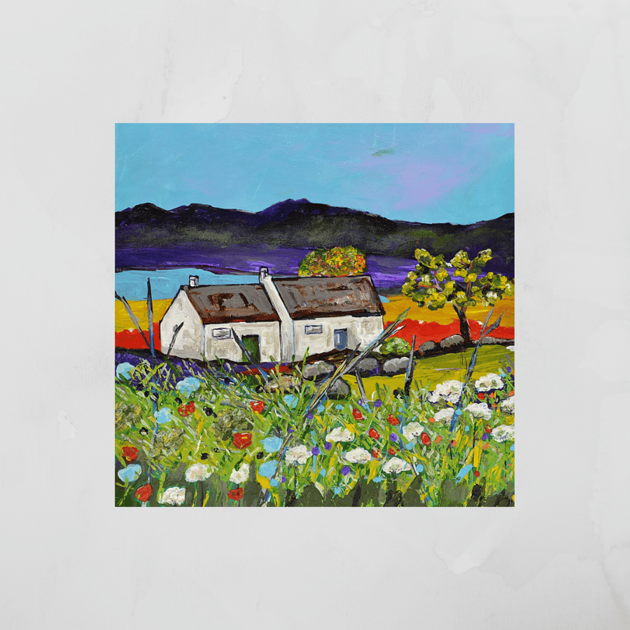 An Acrylic Painting of a Scottish Landscape. Cottages. Scotland. Ready to Hang.