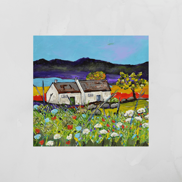 An Acrylic Painting of a Scottish Landscape. Cottages. Scotland. Ready to Hang.
