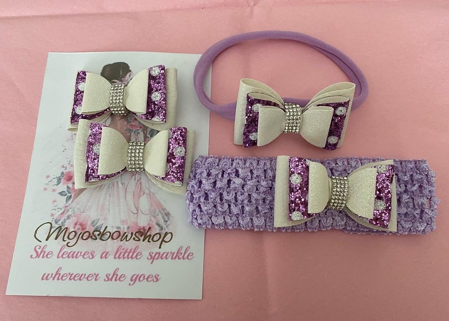 Handmade glitter baby band or bows
