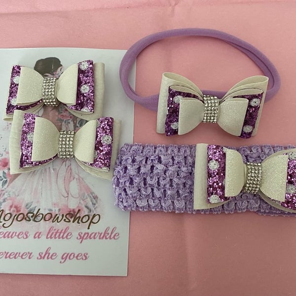 Handmade glitter baby band or bows