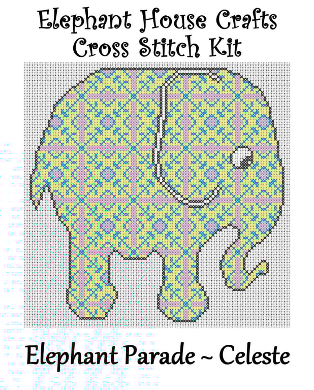 Elephant Parade Cross Stitch Kit Celeste Size Approx 7" x 7"  14 Count Aida