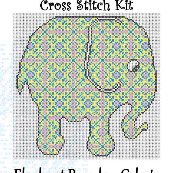 Elephant Parade Cross Stitch Kit Celeste Size Approx 7" x 7"  14 Count Aida