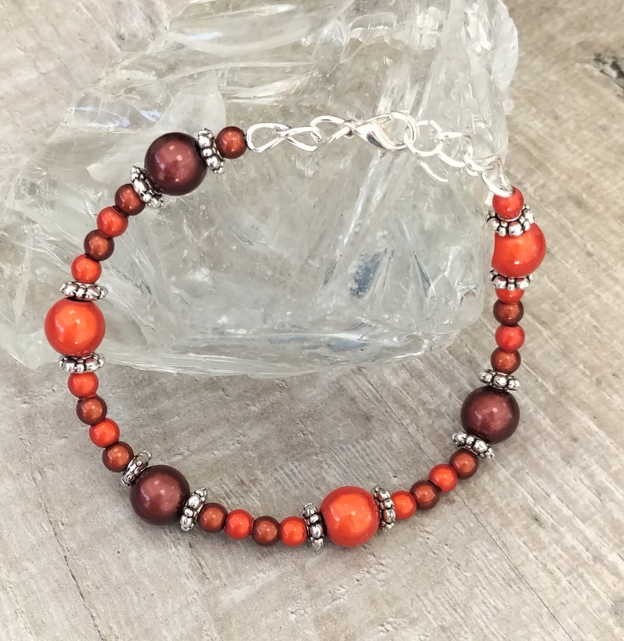 Brown and orange miracle bead bracelet