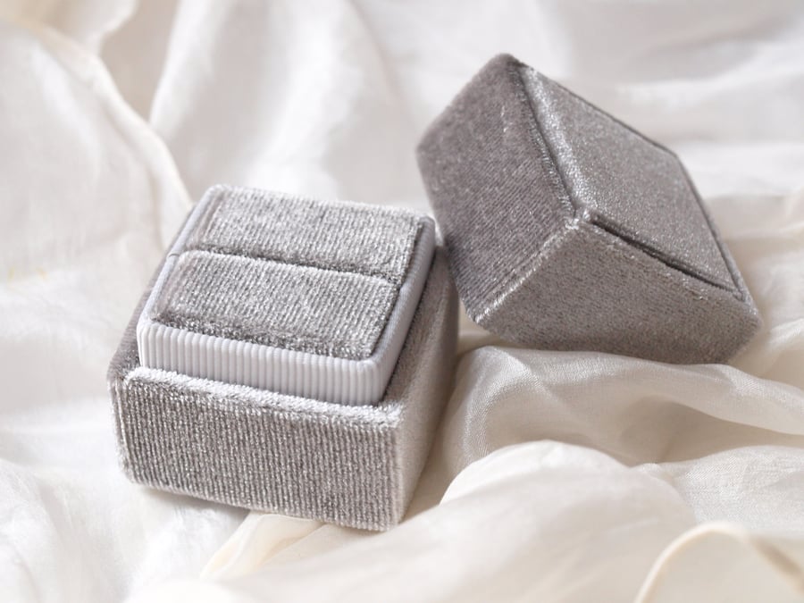 Luxurious Silver Grey Velvet Ring Box for Engagement, Wedding or Heirloom Ring