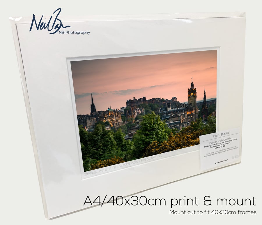 Edinburgh Castle from Calton Hill, Scotland - A4 (40x30cm) Unframed Print