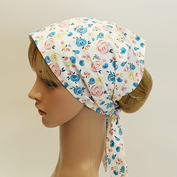 Summer hair covering for women, extra wide cotton head scarf, hair tie