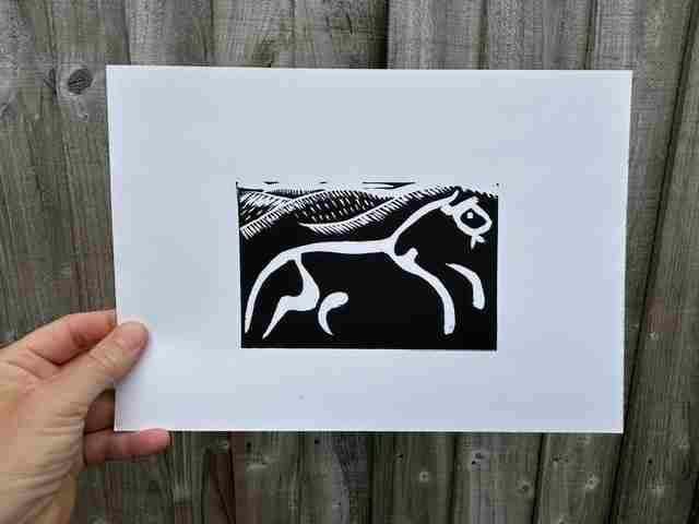 Uffington White Horse Oxford, original linocut print 