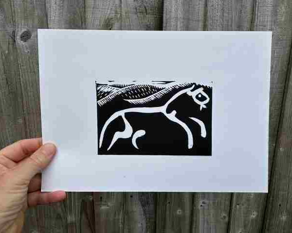 Uffington White Horse Oxford, original linocut print 