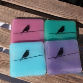 Fused Glass Bird on a wire Coasters, Glass Tile
