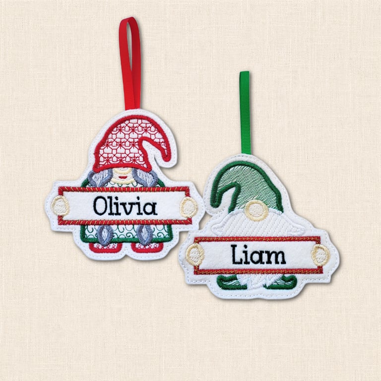 Personalised Christmas Gnome Decoration - Embroidered Name Ornament
