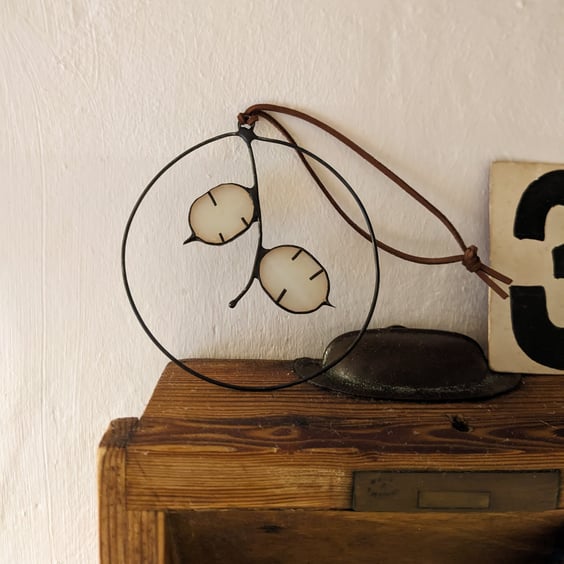 Stained Glass Honesty Seed Mini Wreath, Hanging Tiffany Housewarming Gift