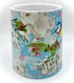 Bluetit and Cherry Blossom Ceramic Mug - matching Coaster option - Image 5