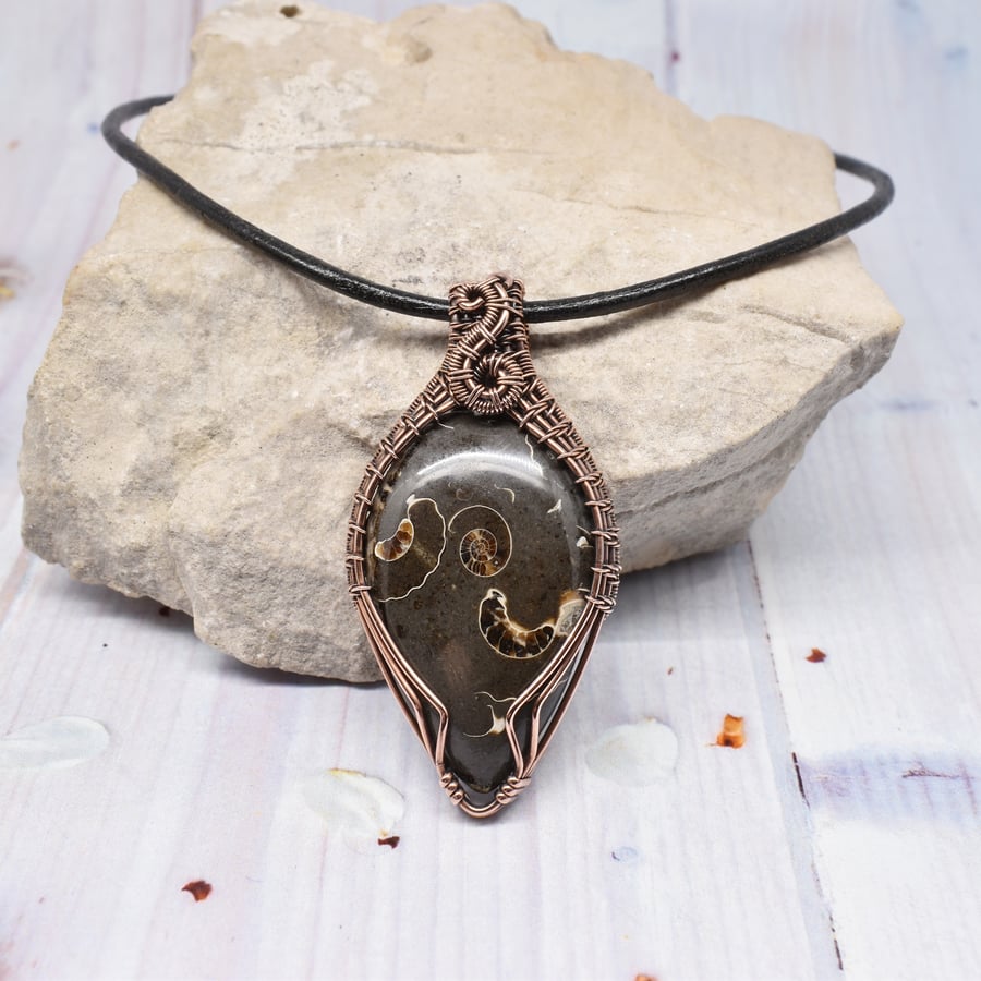 One of a Kind Wire Wrapped Marston Marble Fossil Pendant