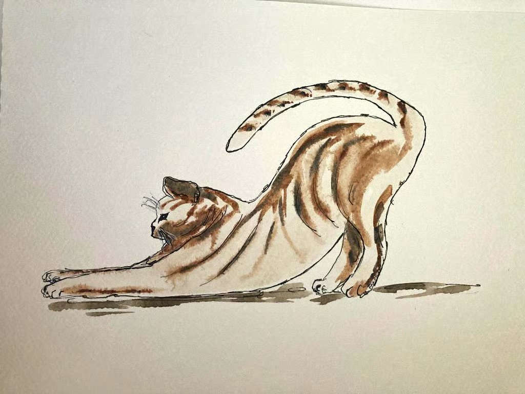Yogic Cat - original watercolour based on the game 'The Minister's Cat'