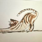 Yogic Cat - original watercolour based on the game 'The Minister's Cat'