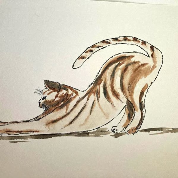 Yogic Cat - original watercolour based on the game 'The Minister's Cat'