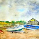 Boats On A Cornish Beach watercolour painting