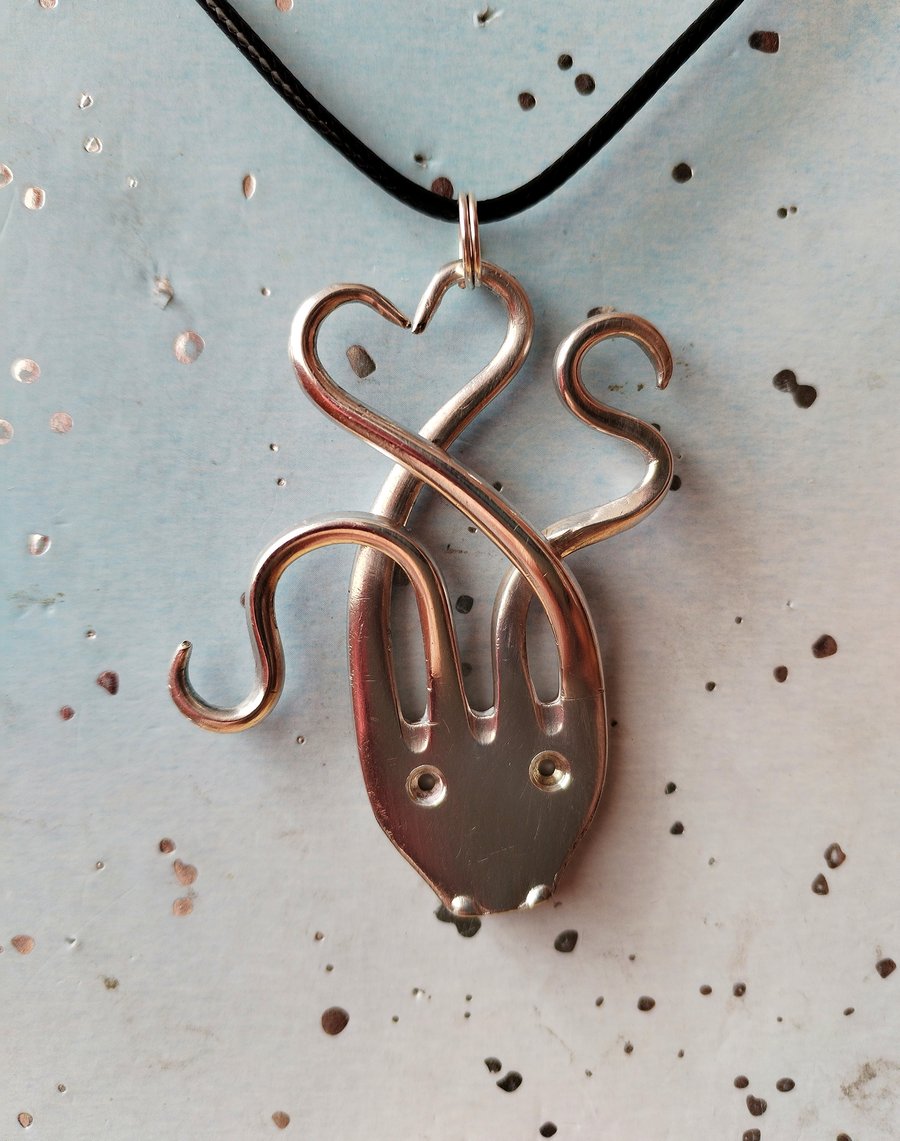 Handmade silver plated Medusa fork pendant necklace. 