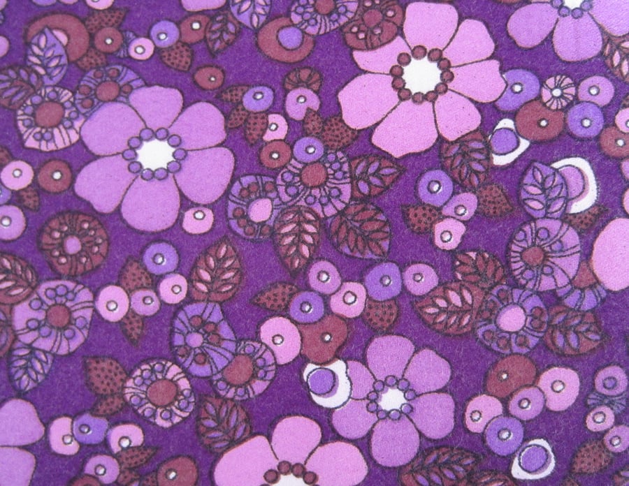 Vintage Unused 1970 s Purple Floral Fabric ( 3.75 yards)