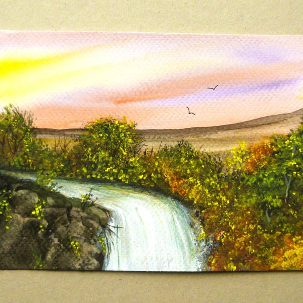original art waterfall watercolour landscape painting ( ref FA8 B1 )
