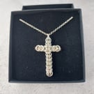 Sterling Silver Cross Pendant, Chainmaille Cross Necklace