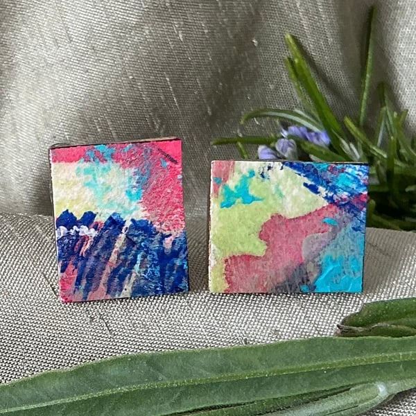 Colourful Abstract , Stainless Steel Post Earrings.