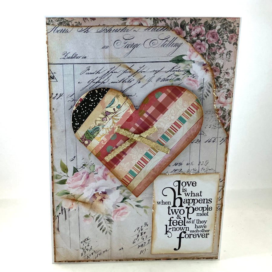 Handmade shabby chic style Valentine's Day card