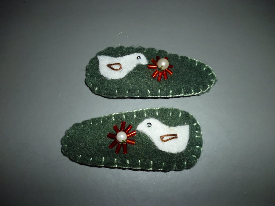 Hand made textile hair clips with bead & applique