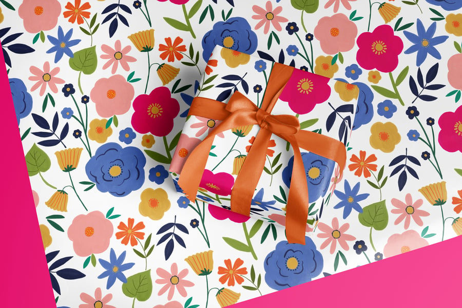 Fun Flowers Wrapping Paper FSC 50x70cm 3 Sheets or Roll