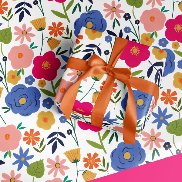 Fun Flowers Wrapping Paper FSC 50x70cm 3 Sheets or Roll