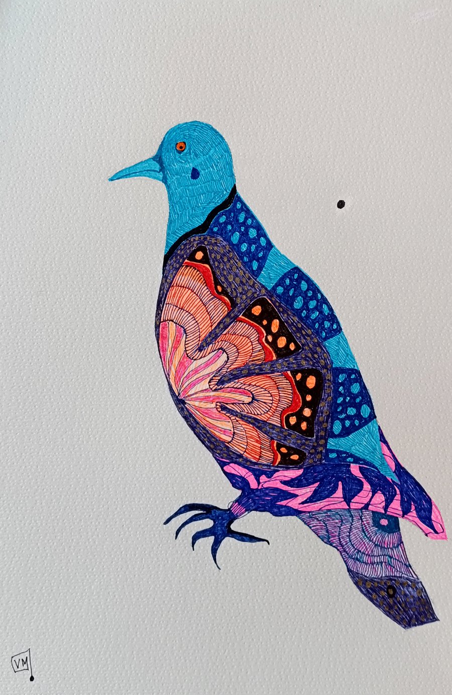 Joyful wings, abstract bird artwork, ink illustration