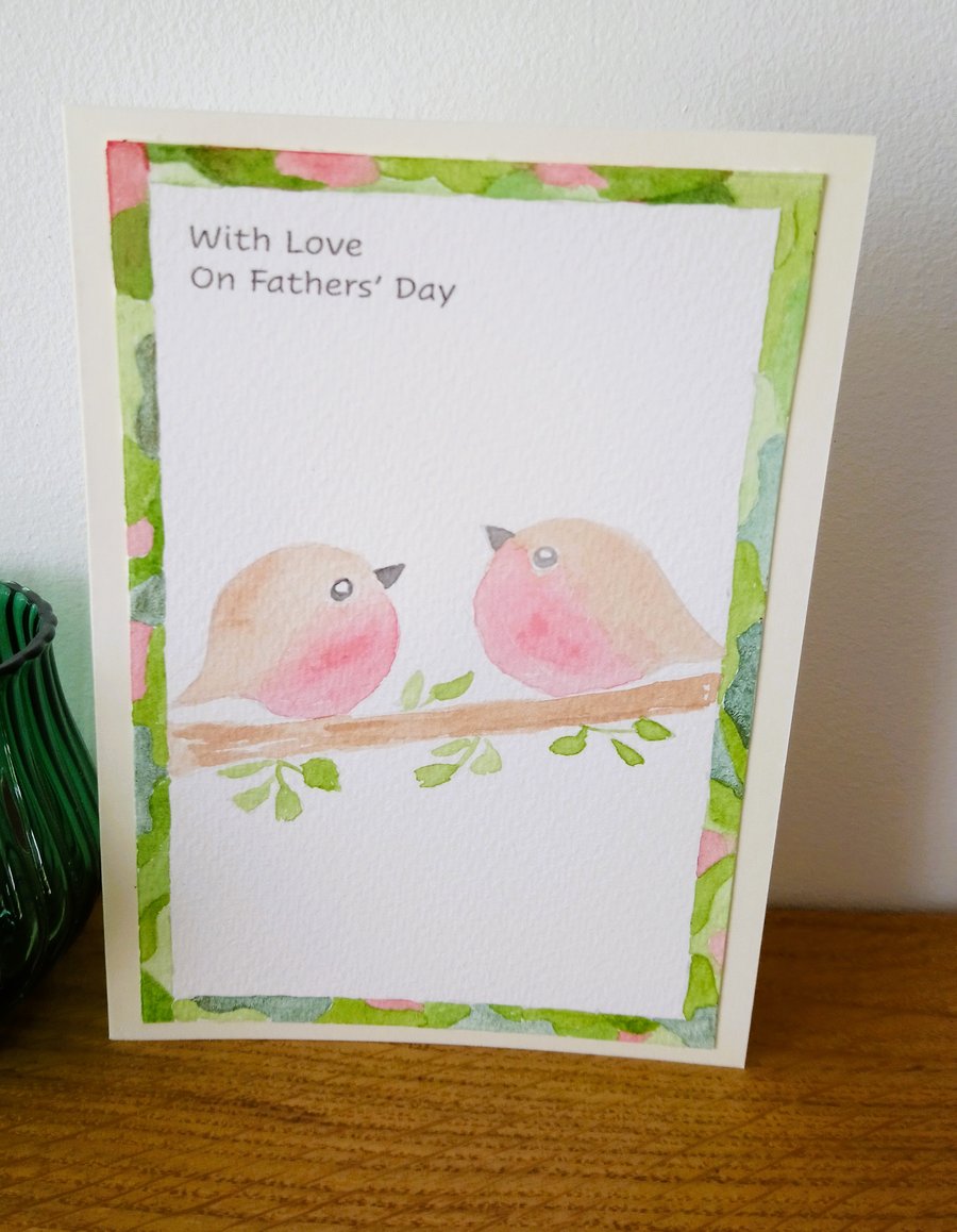 Original Hand Painted Fathers Day Card with Robins