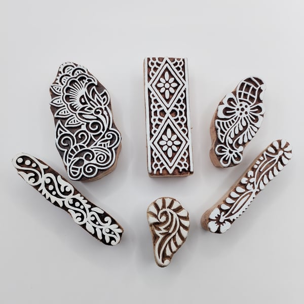 6 Indian Wooden Print Blocks