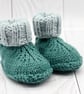 Hand Knitted baby booties and hat set Green and Light Blue - 0-3 months - Image 4