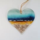 Coastal heart suncatcher, fused glass hanger. 