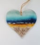 Coastal heart suncatcher, fused glass hanger. 