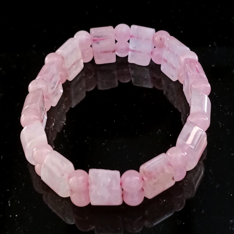 Stretchy Pink Rose Quartz Gemstone Cuff Stacker Bracelet