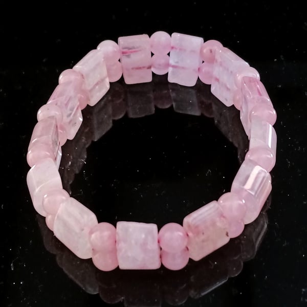 Stretchy Pink Rose Quartz Gemstone Cuff Stacker Bracelet