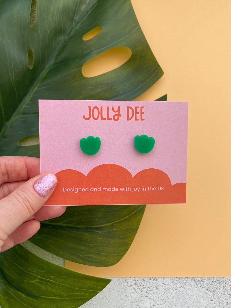Green flower stud earrings, spring gifts for women and plant lovers