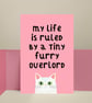 Funny Cat Poster - My Life Is Ruled by Tiny Furry Overlord - White Cat & Pink  - Image 1