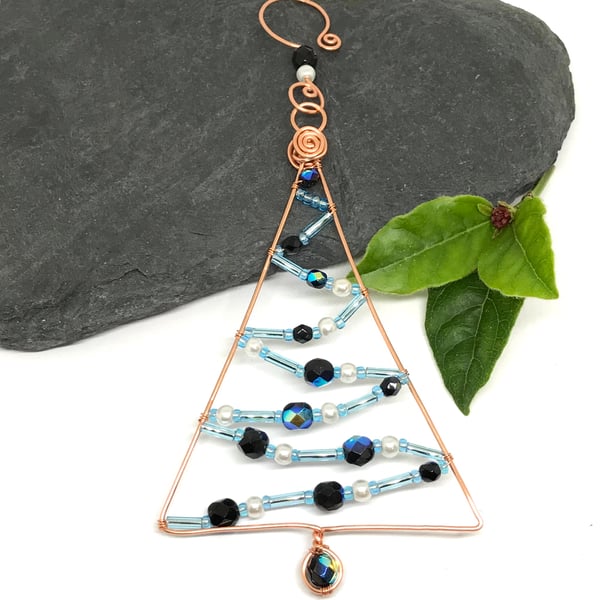 Copper Christmas Tree Decoration. Blue Christmas Tree, 
