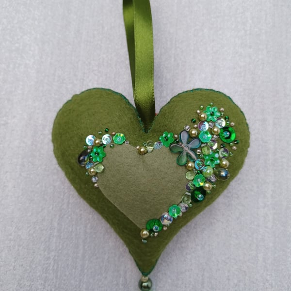 Beaded heart gift, Anniversary gifts, felt decoration, keepsake, Valentine's Day