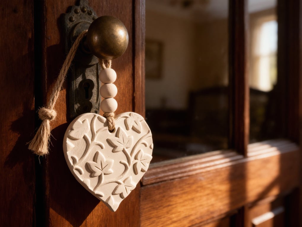 Warm Clay Embossed Heart Hanging Decoration