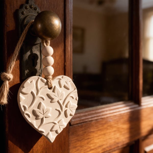 Warm Clay Embossed Heart Hanging Decoration