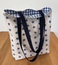 Long handle tote bag, shopping bag, starfish print lined with blue gingham - Image 3
