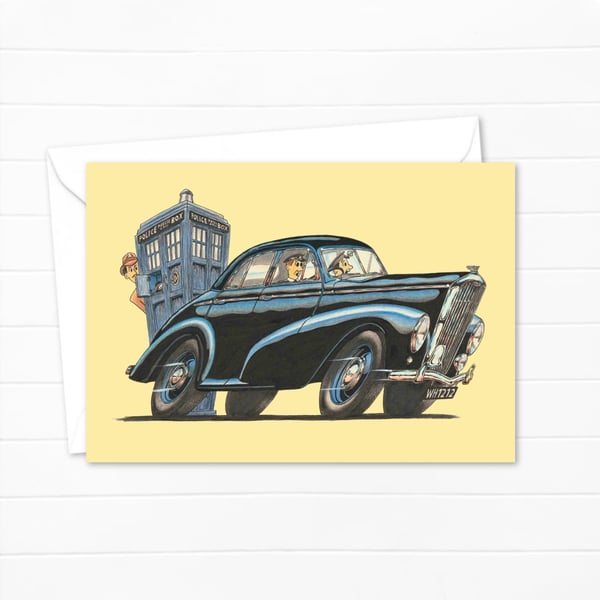 Police Car Greeting Card: Hand Drawn Cartoon Illustration - Blank Inside (314)
