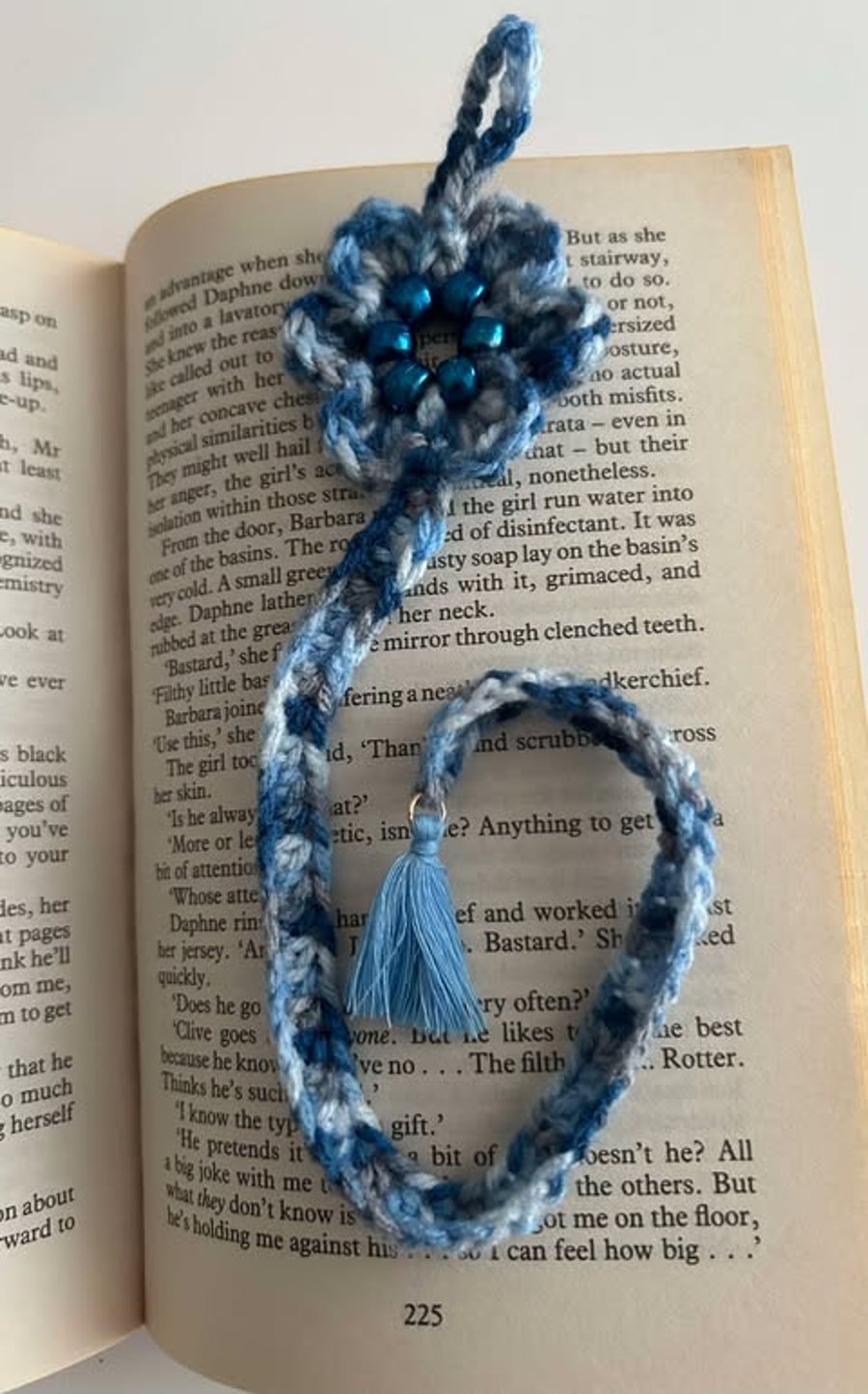 Handmade crocheted bookmark Blue flower 1
